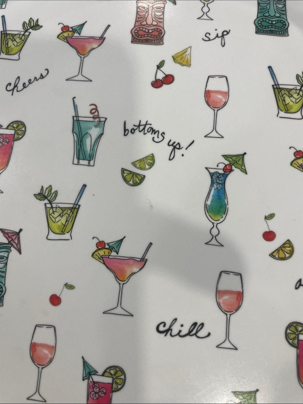 White Cocktail Print Serving Tray - Picture 3 of 6